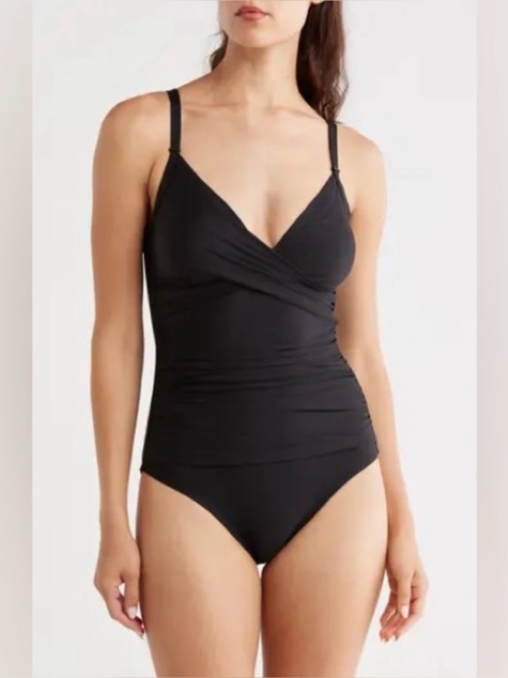 NWT DKNY Black One-Piece Twist Wrap Front Swimsuit Size Medium